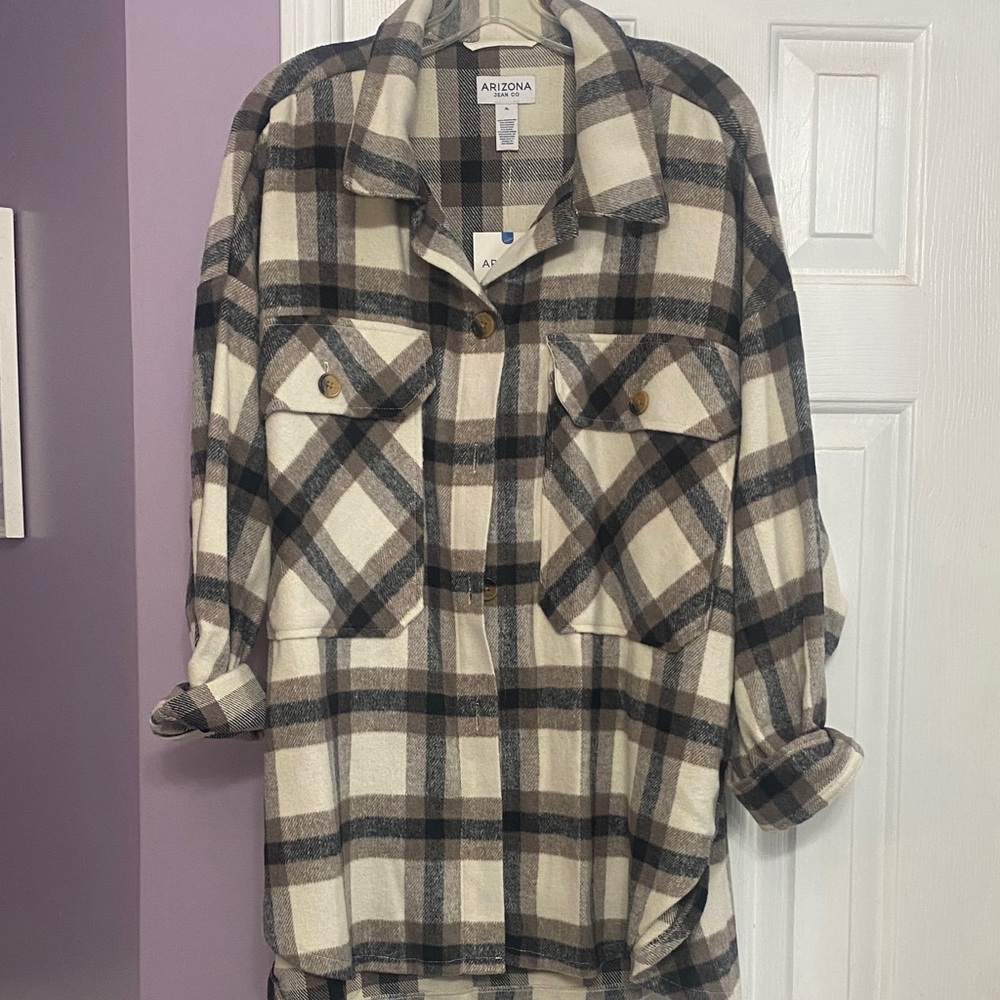 Arizona Jean Company Women's Checkered Utility Jacket - Black and Cream